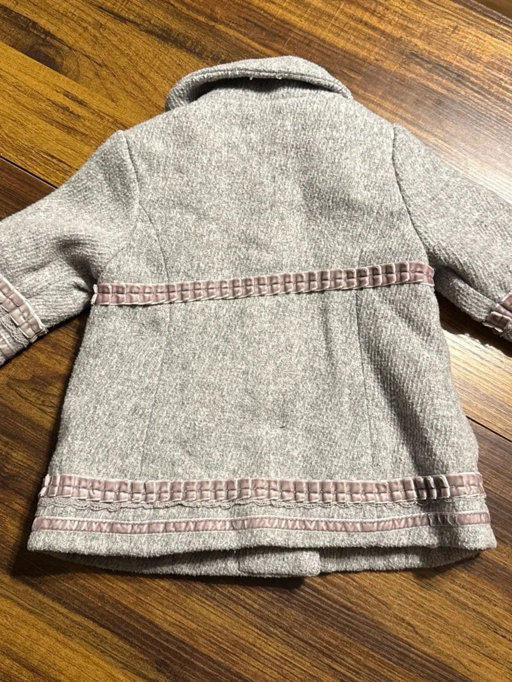 The Children's Place Gray Coat with Pink Ribbon Trim